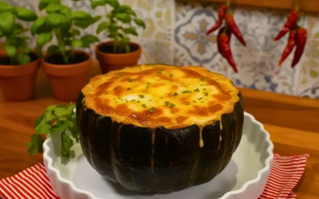 Abóbora Recheada com Camarões Cremosos