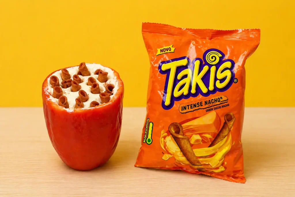 Pimentão Recheado com Cream Cheese e Takis