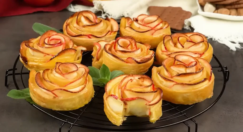 Receita fácil de flor feita com maça e massa folhada assada