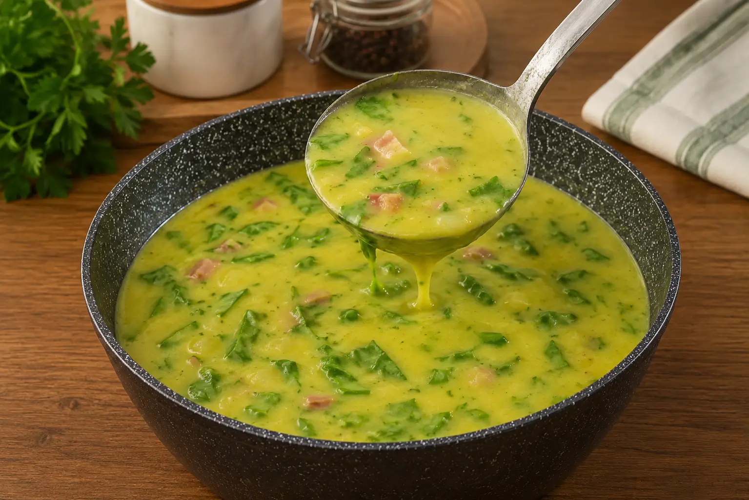 Caldo verde serdo servido da panela