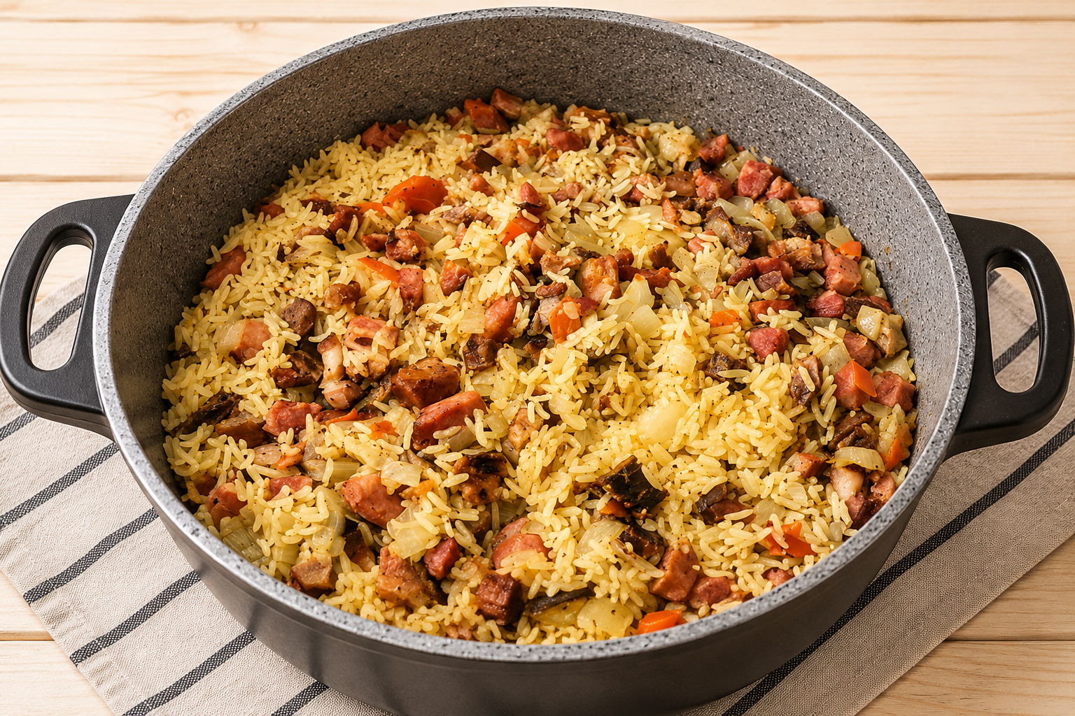 Arroz carreteiro servido em panela