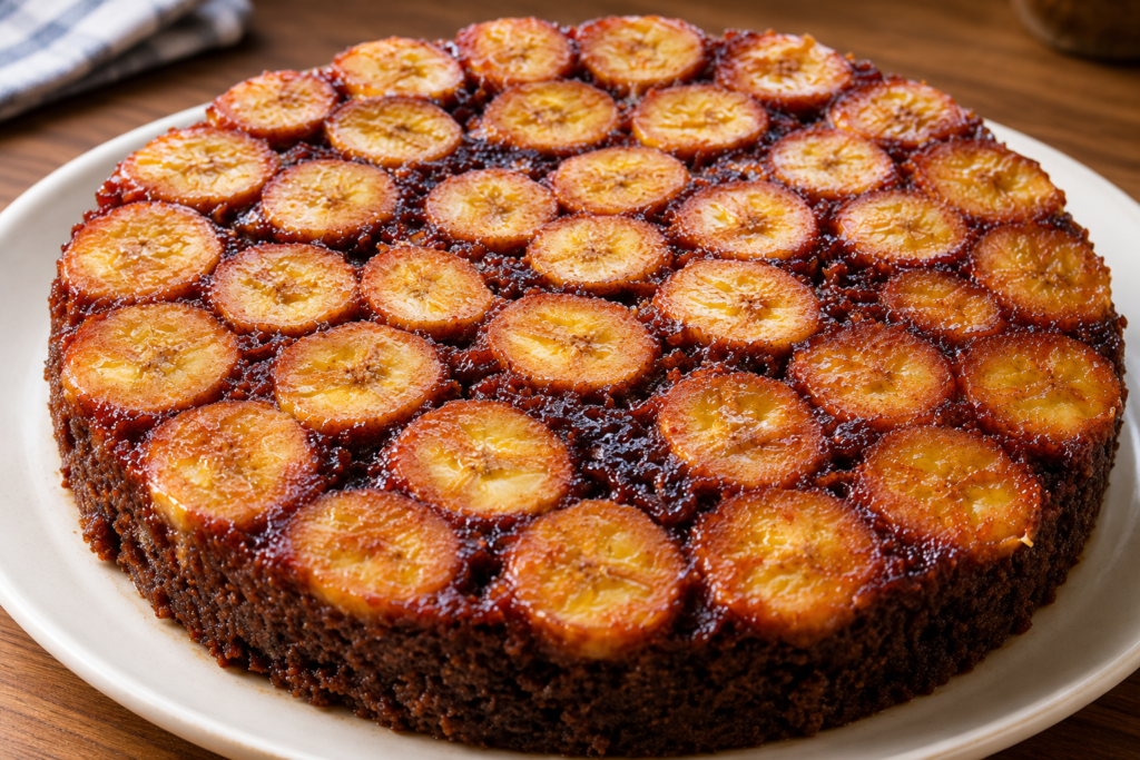 Bolo Invertido de Chocolate com Banana Fácil